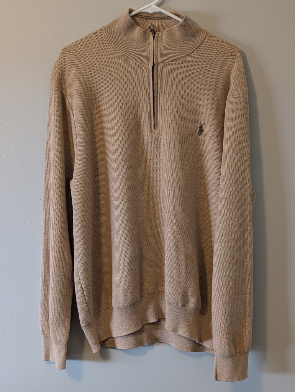 Polo Ralph Lauren Waffle Textured Knit Quarter-Zip Sweater Beige Men's XXL